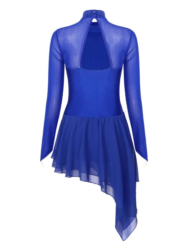 Women Long Sleeve Shiny Rhinestone Figure Skating Dress thumb