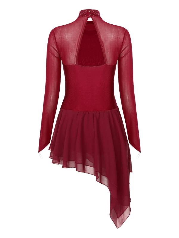 Women Long Sleeve Shiny Rhinestone Figure Skating Dress thumb