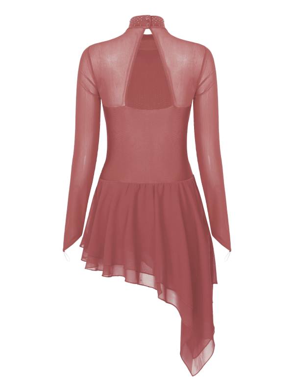 Women Long Sleeve Shiny Rhinestone Figure Skating Dress thumb