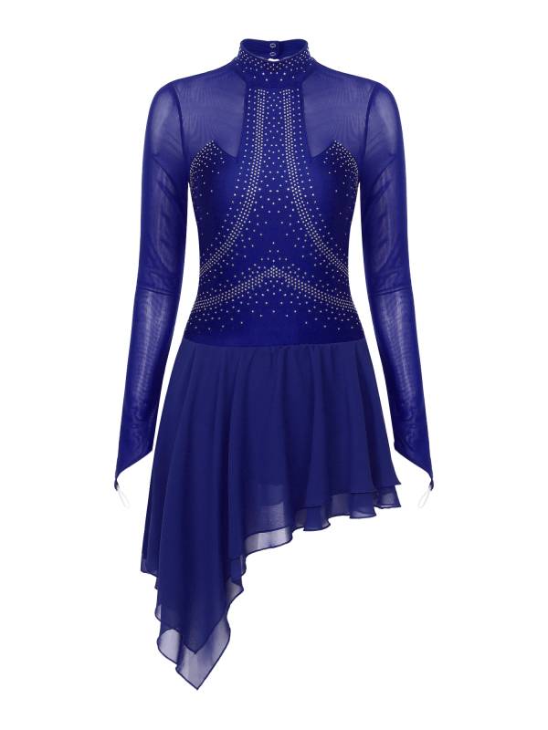 Women Long Sleeve Shiny Rhinestone Figure Skating Dress thumb
