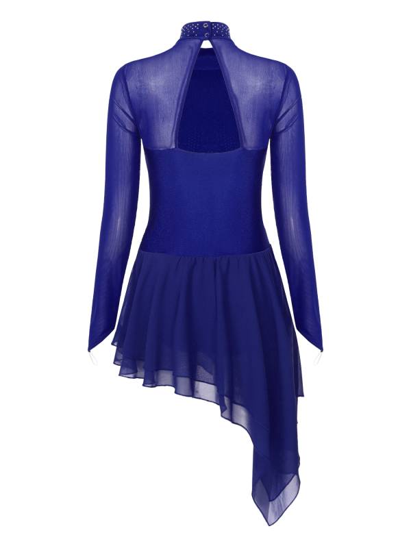 Women Long Sleeve Shiny Rhinestone Figure Skating Dress thumb