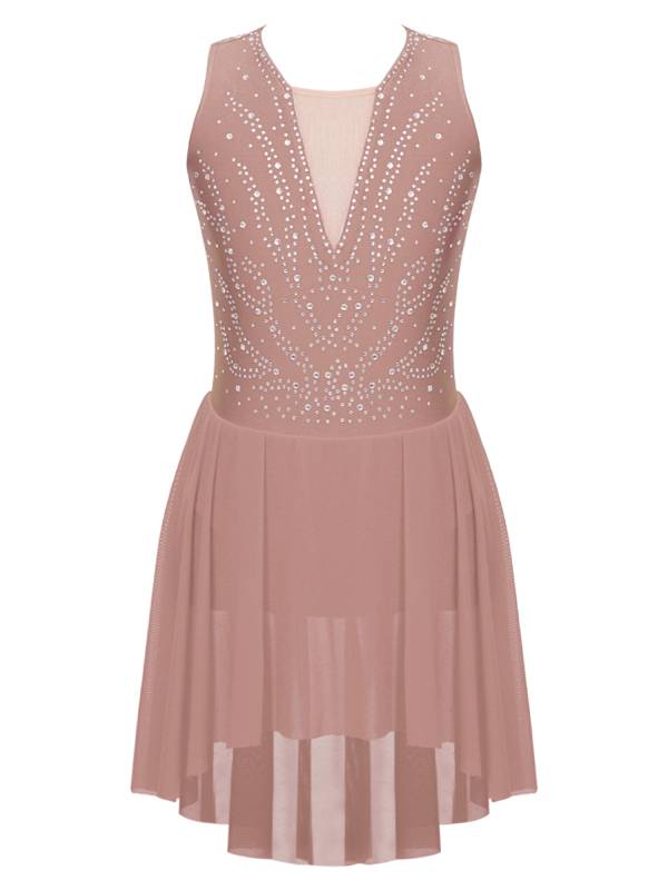 Kids Girls Sleeveless Rhinestone Strappy Back Asymmetrical Figure Skating Dress thumb