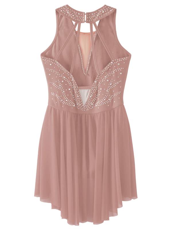 Kids Girls Sleeveless Rhinestone Strappy Back Asymmetrical Figure Skating Dress thumb