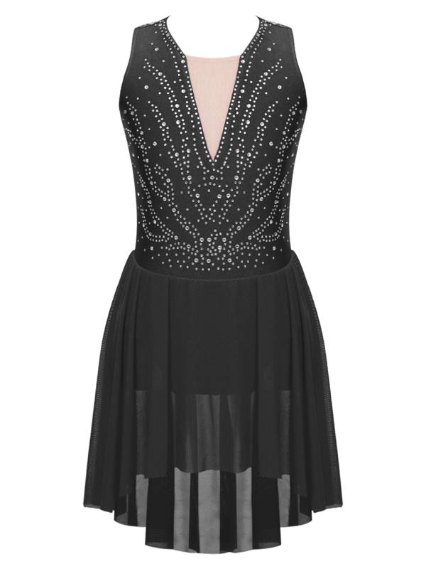 Kids Girls Sleeveless Rhinestone Strappy Back Asymmetrical Figure Skating Dress thumb