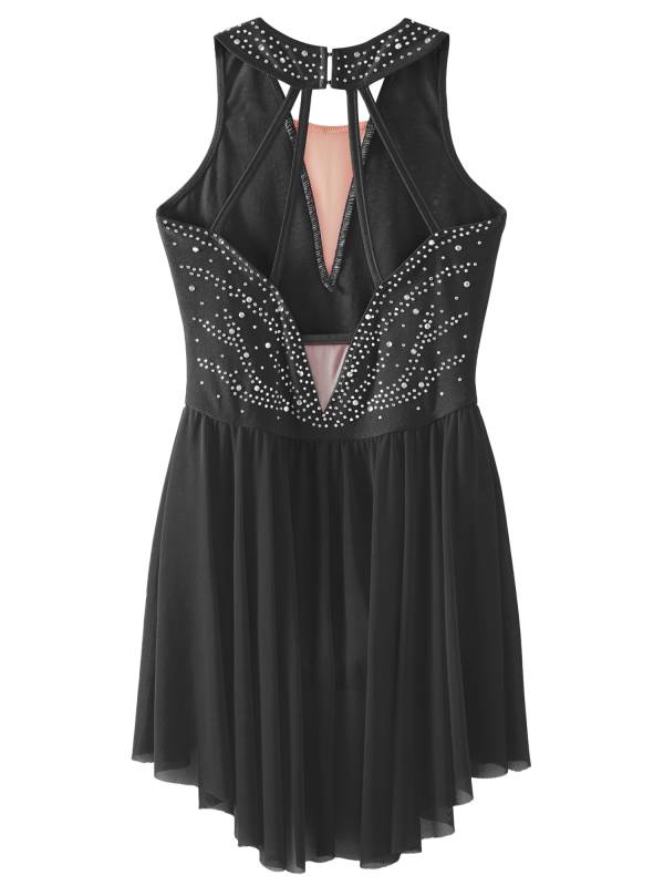 Kids Girls Sleeveless Rhinestone Strappy Back Asymmetrical Figure Skating Dress thumb