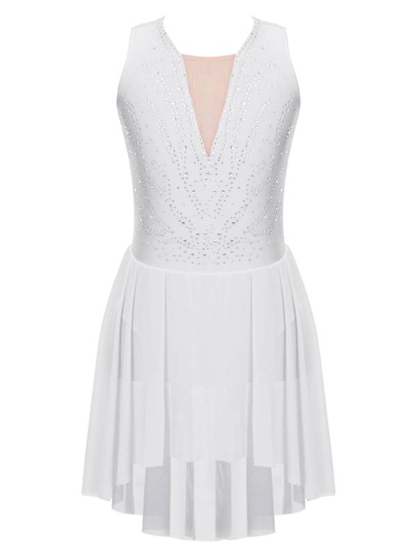 Kids Girls Sleeveless Rhinestone Strappy Back Asymmetrical Figure Skating Dress thumb