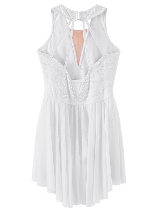 Kids Girls Sleeveless Rhinestone Strappy Back Asymmetrical Figure Skating Dress thumb