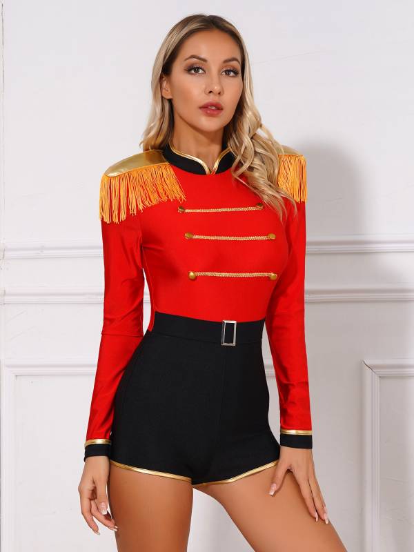 Women Halloween Long Sleeve Fringe Circus Ringmaster Jumpsuit thumb