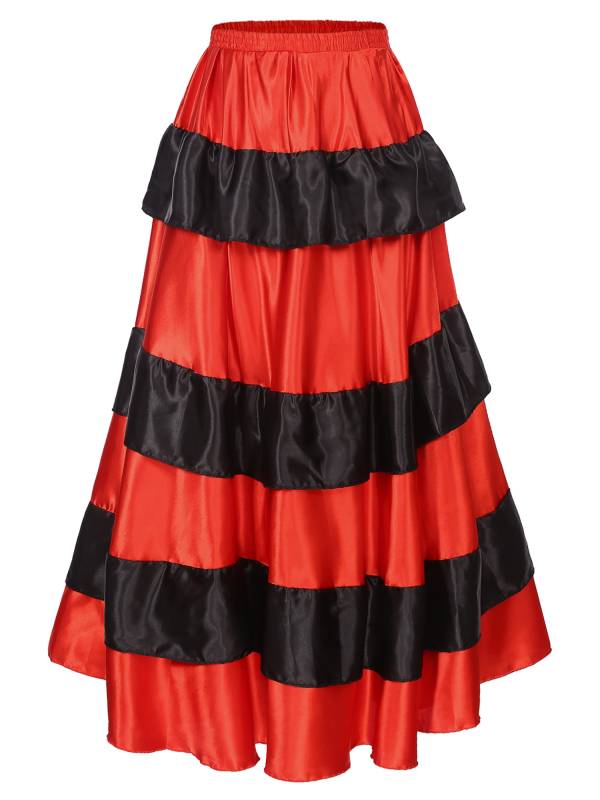 Women Tiered Ruffles Flamenco Dance Skirt thumb