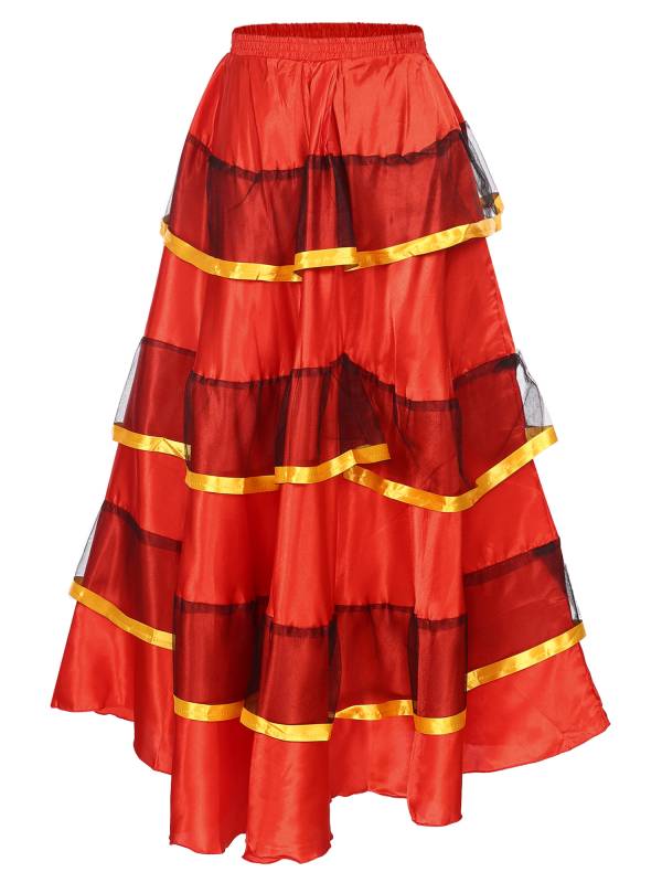 Women Tiered Ruffles Flamenco Dance Skirt thumb