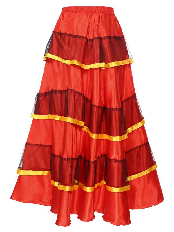 Women Tiered Ruffles Flamenco Dance Skirt thumb