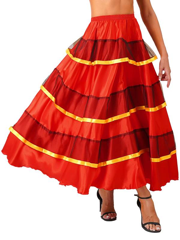 Women Tiered Ruffles Flamenco Dance Skirt thumb