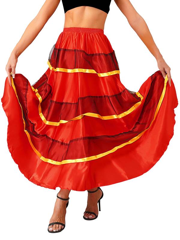 Women Tiered Ruffles Flamenco Dance Skirt thumb