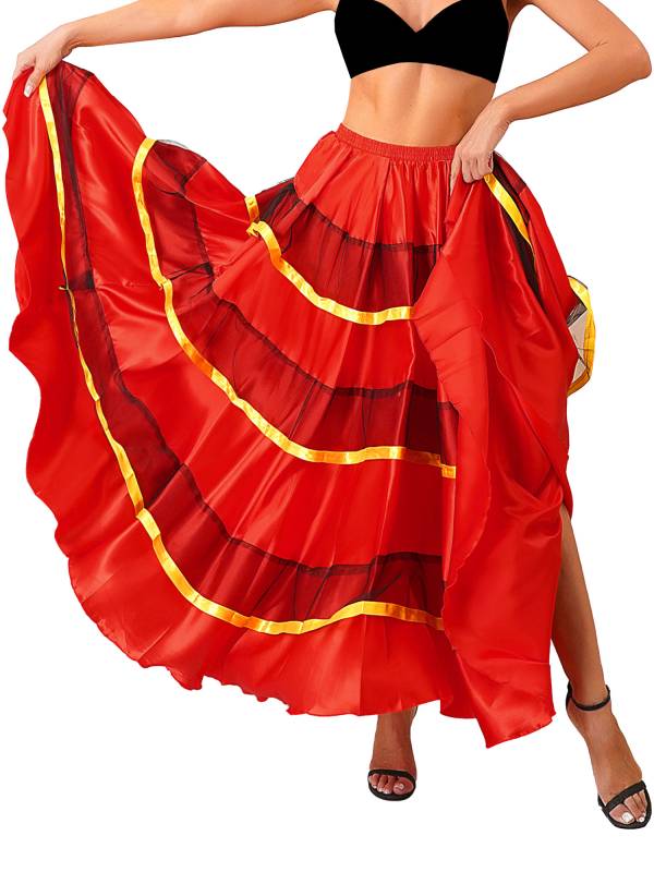 Women Tiered Ruffles Flamenco Dance Skirt thumb