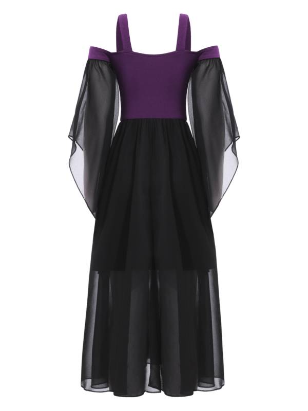 Kids Girls Cold Shoulder Halloween Medieval Renaissance Gothic Dress thumb