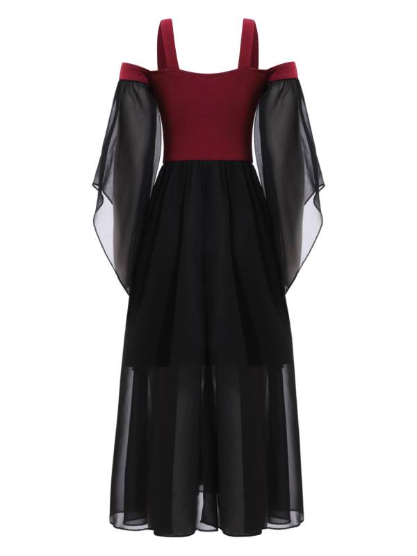 Kids Girls Cold Shoulder Halloween Medieval Renaissance Gothic Dress thumb