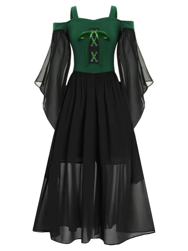 Kids Girls Cold Shoulder Halloween Medieval Renaissance Gothic Dress thumb