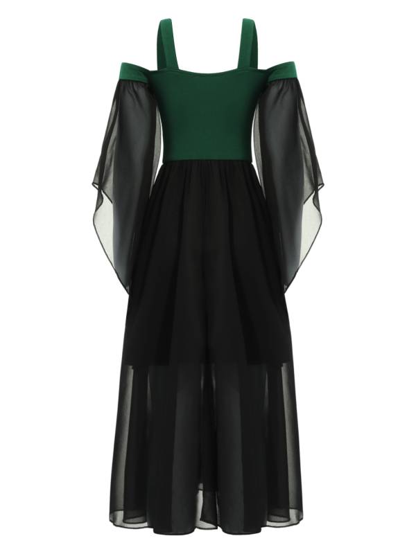 Kids Girls Cold Shoulder Halloween Medieval Renaissance Gothic Dress thumb