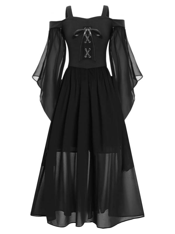 Kids Girls Cold Shoulder Halloween Medieval Renaissance Gothic Dress thumb