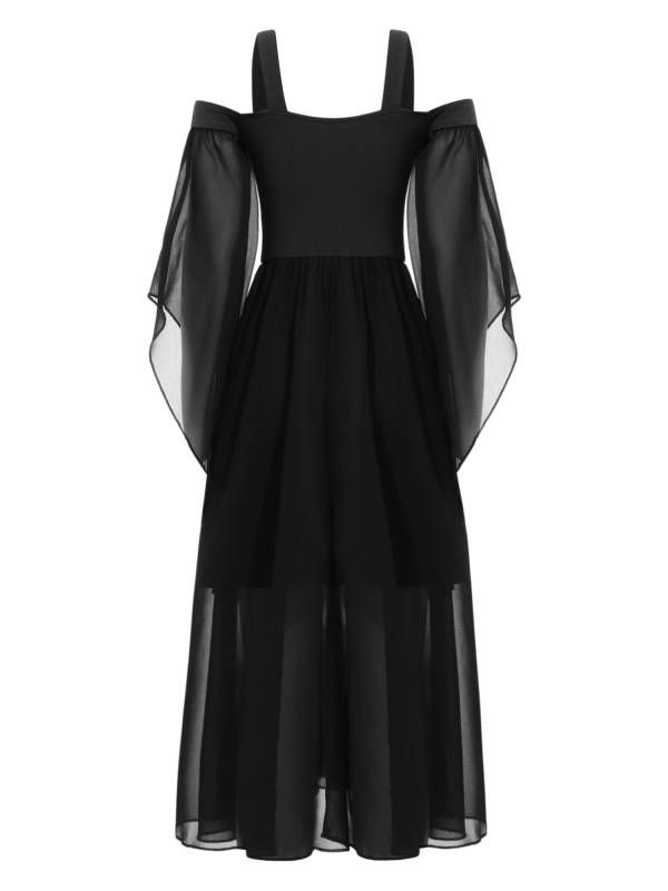 Kids Girls Cold Shoulder Halloween Medieval Renaissance Gothic Dress thumb