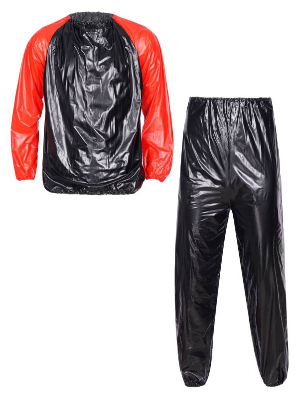 Men 2pcs PVC Long Sleeve Top with Pants Fitness Gym Workout Set thumb