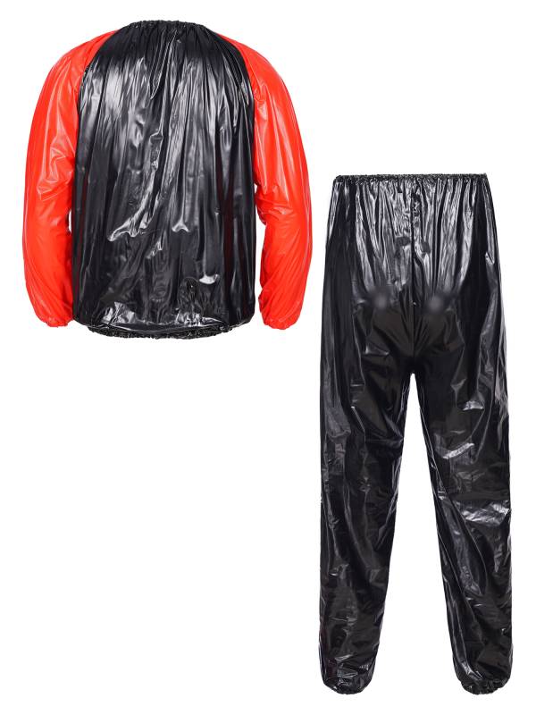 Men 2pcs PVC Long Sleeve Top with Pants Fitness Gym Workout Set thumb