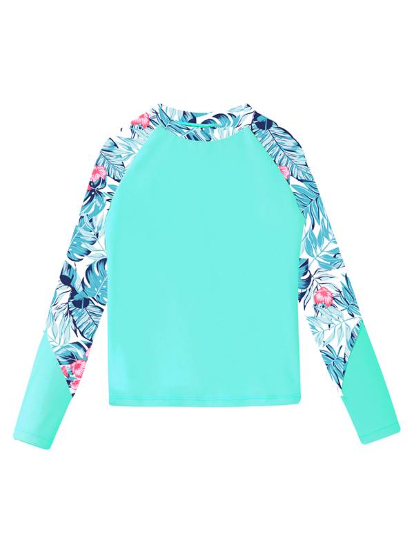 Kids Girls 3Pcs Palm Leaf Printed Rash Guard and Tankini Swimsuit Set thumb