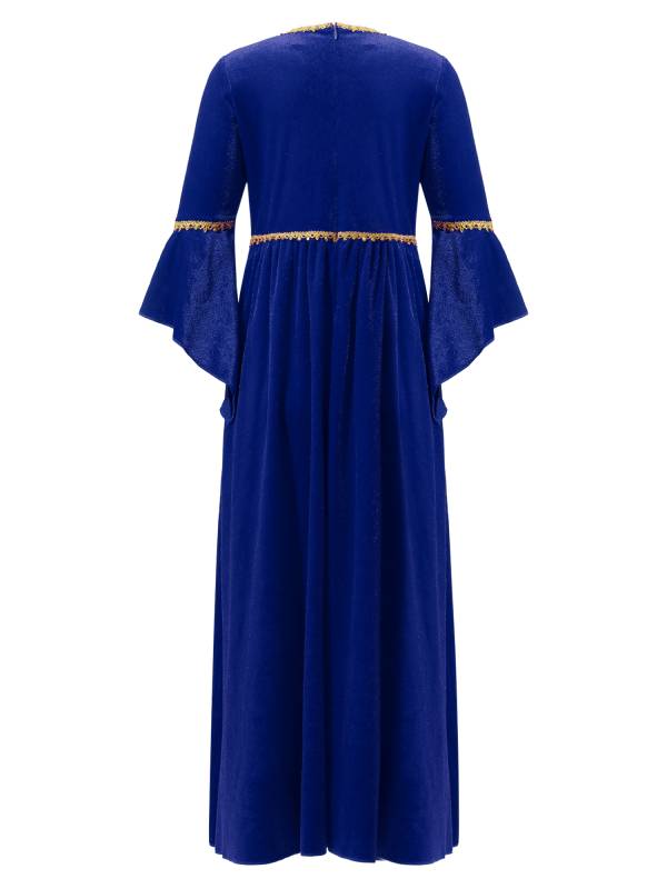 Kids Girls Square Neck Flared Sleeve Empire Waist Medieval Vintage Maxi Dress thumb