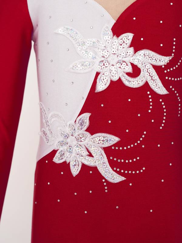 Kids Girls Sequined Rhinestone Long Sleeve Figure Skating Unitard thumb