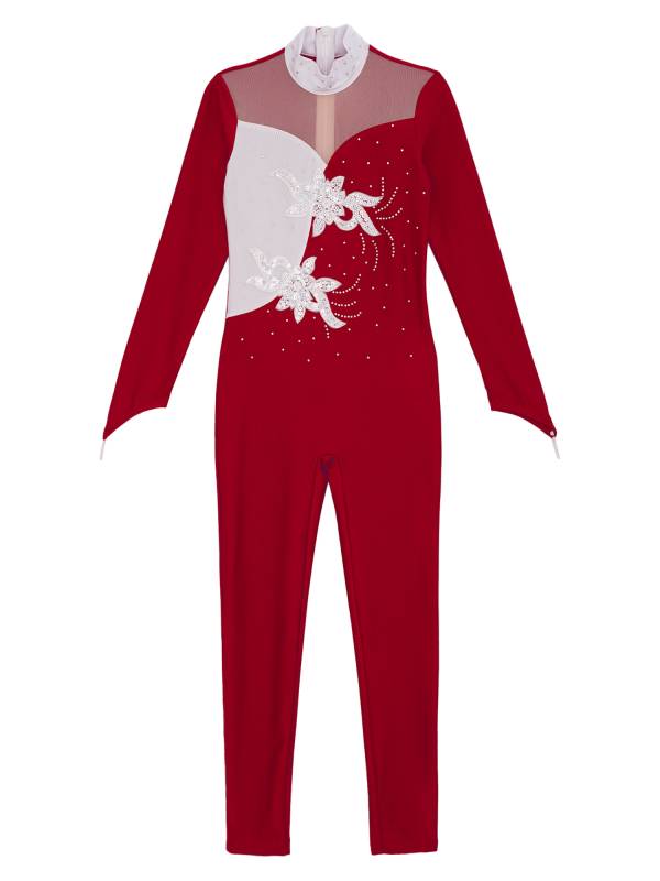 Kids Girls Sequined Rhinestone Long Sleeve Figure Skating Unitard thumb