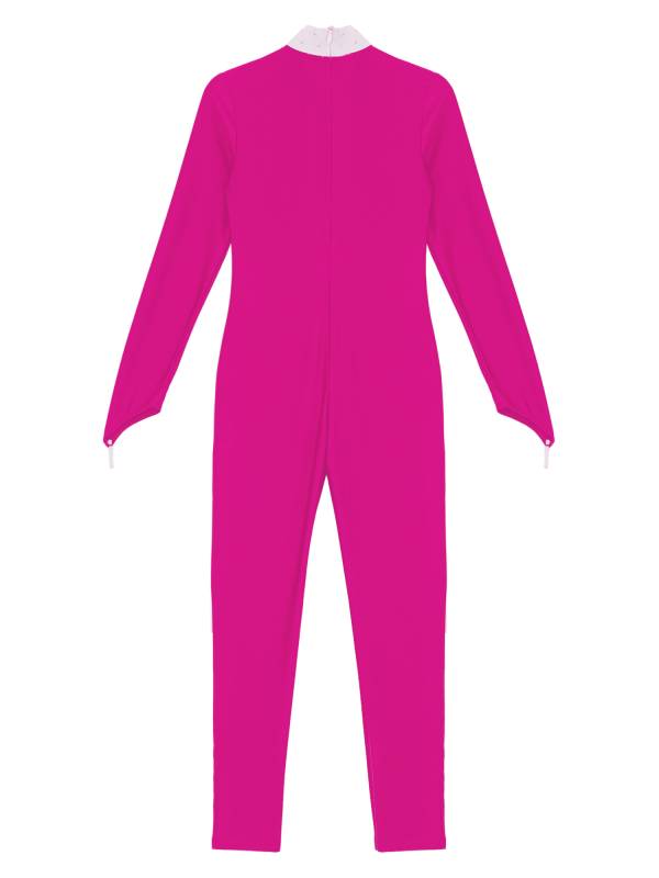 Kids Girls Sequined Rhinestone Long Sleeve Figure Skating Unitard thumb