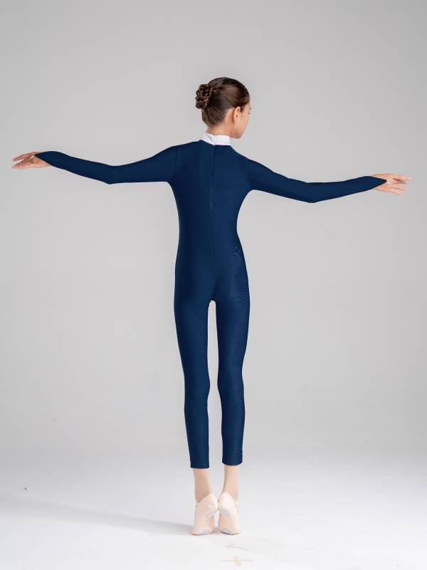 Kids Girls Sequined Rhinestone Long Sleeve Figure Skating Unitard thumb
