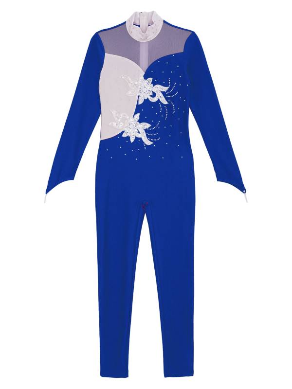 Kids Girls Sequined Rhinestone Long Sleeve Figure Skating Unitard thumb