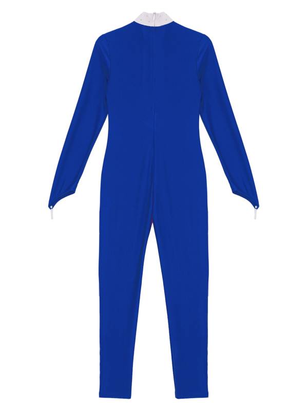 Kids Girls Sequined Rhinestone Long Sleeve Figure Skating Unitard thumb