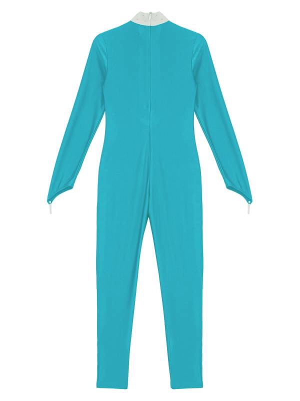 Kids Girls Sequined Rhinestone Long Sleeve Figure Skating Unitard thumb
