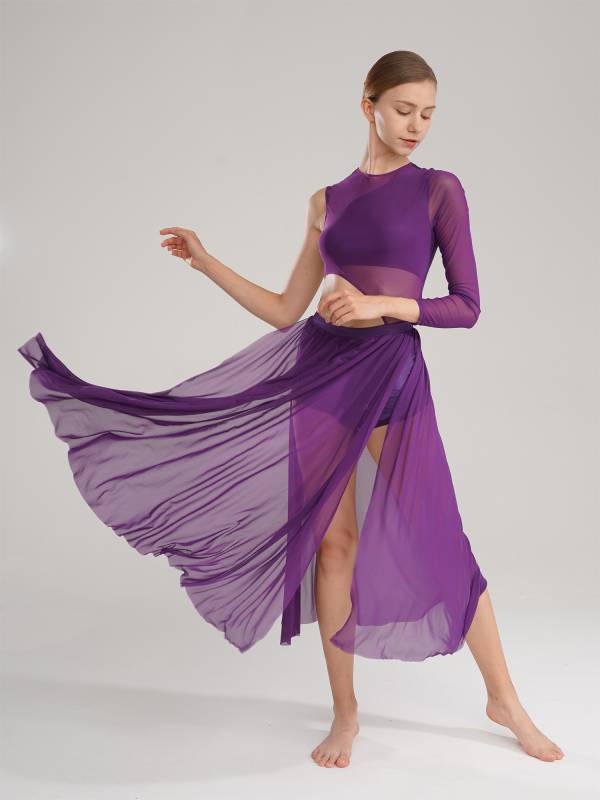 Women One Shoulder Side Slit Modern Lyrical Dance Leotard Dresses thumb