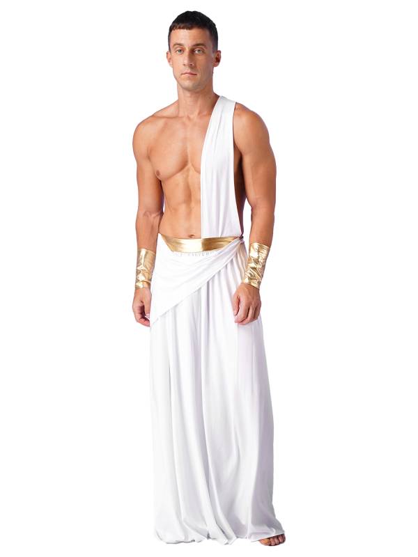 Men Long Skirt with One Shoulder Strap Ancient Greek Warrior Costumes thumb