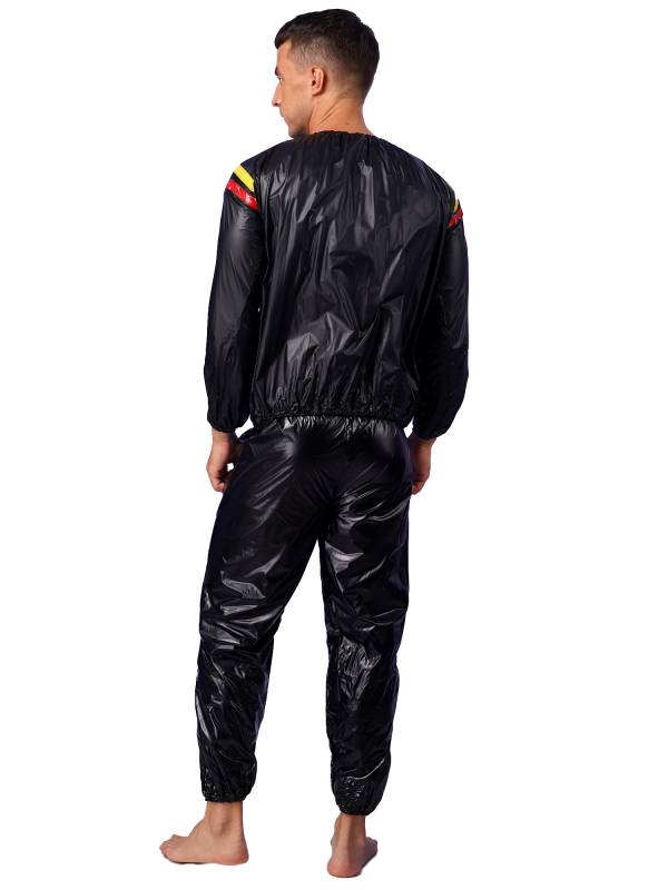 Men 2pcs PVC Long Sleeve Top with Pants Fitness Gym Workout Set thumb