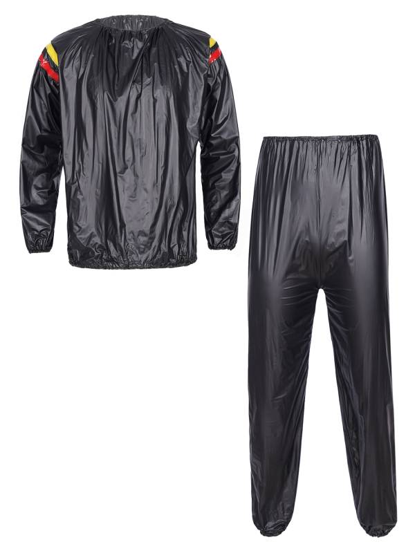Men 2pcs PVC Long Sleeve Top with Pants Fitness Gym Workout Set thumb