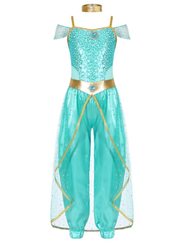 Girls Arabian Princess Sleeveless Shiny Sequins Jumpsuit thumb