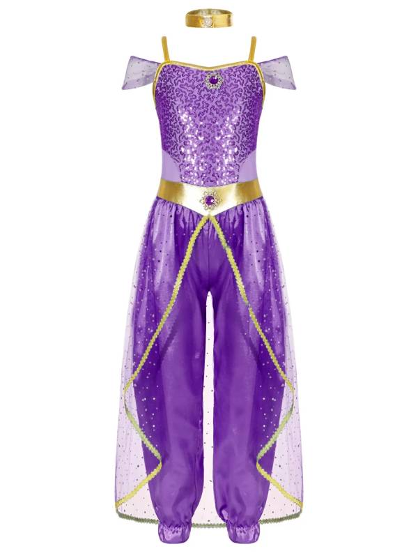 Girls Arabian Princess Sleeveless Shiny Sequins Jumpsuit thumb