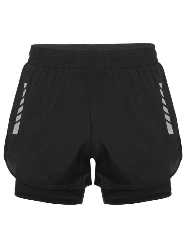 Kids Boys Two Layer Drawstring Black Sports Shorts thumb