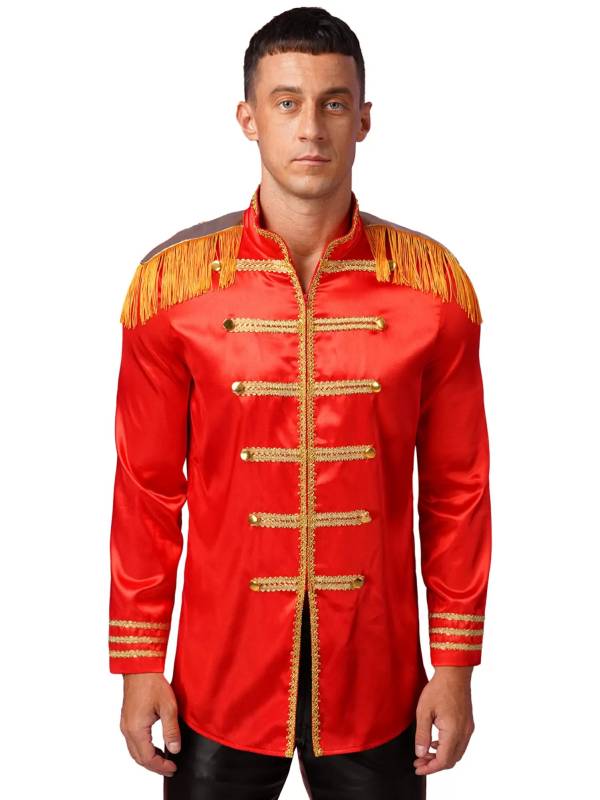 Men Halloween Long Sleeve Front Zip-up Satin Jackets Circus Costume thumb