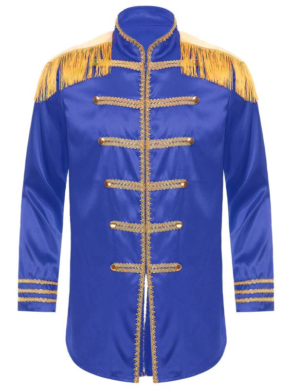 Men Halloween Long Sleeve Front Zip-up Satin Jackets Circus Costume thumb