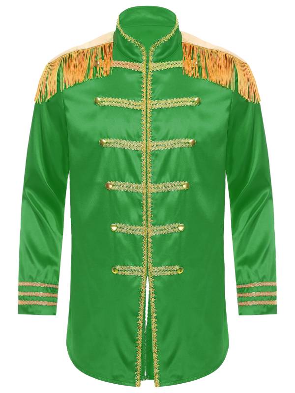 Men Halloween Long Sleeve Front Zip-up Satin Jackets Circus Costume thumb