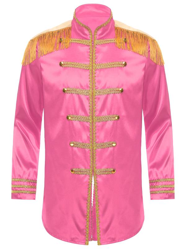 Men Halloween Long Sleeve Front Zip-up Satin Jackets Circus Costume thumb