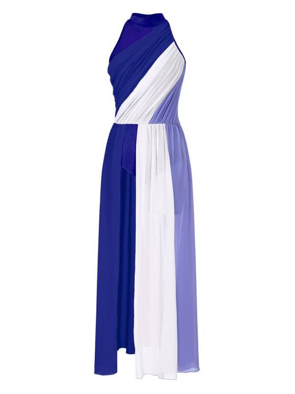 Women Color Block Sleeveless Side Slit Lyrical Dance Midi Dresses thumb