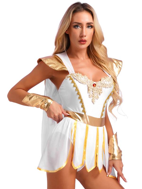 Women Ancient Roman Toga Costume Dress with Mesh Cape thumb