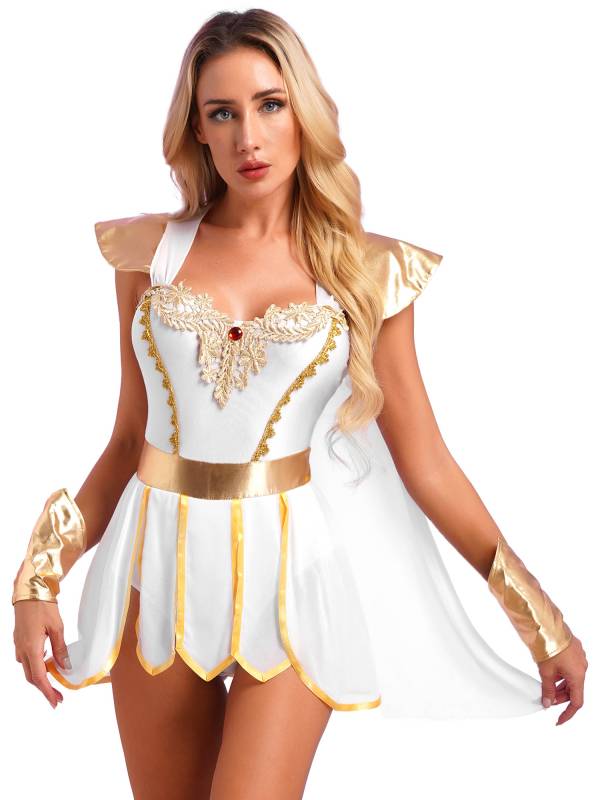 Women Ancient Roman Toga Costume Dress with Mesh Cape thumb