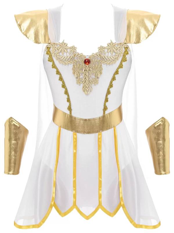 Women Ancient Roman Toga Costume Dress with Mesh Cape thumb